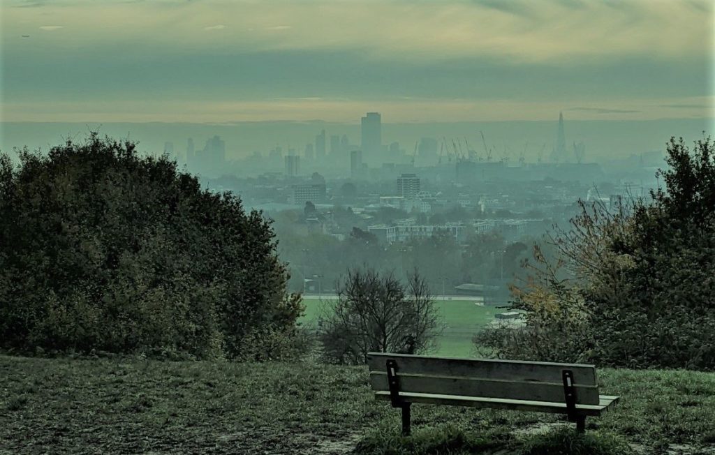 A bench overlooking London