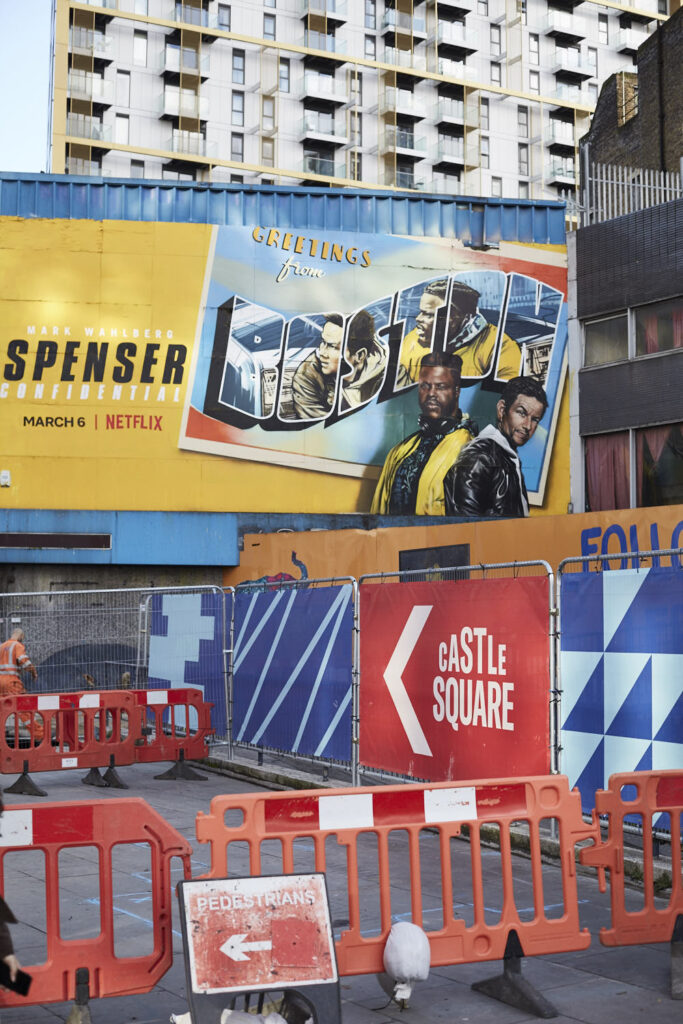 Construction work, road signs, billboard